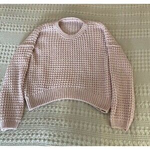 Open Weave Waffle Knit Cropped Sweater Blush Pink  Raglan Sleeve Oversized Large